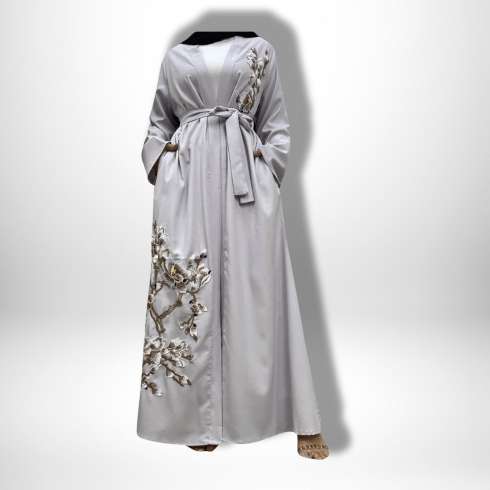Kimono Abaya fleuri Gris / S