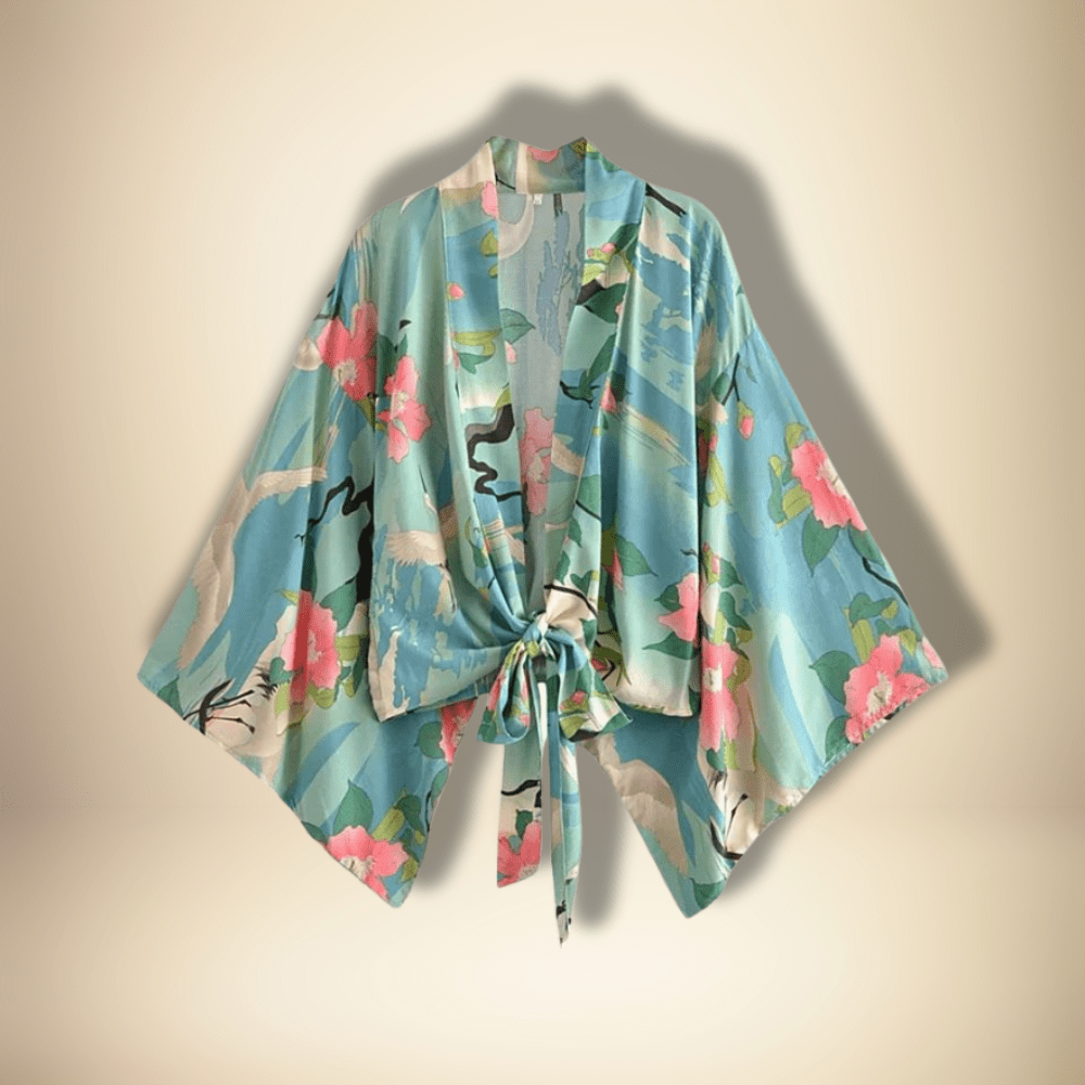 Kimono de plage Colorée Vert Fleuri / S