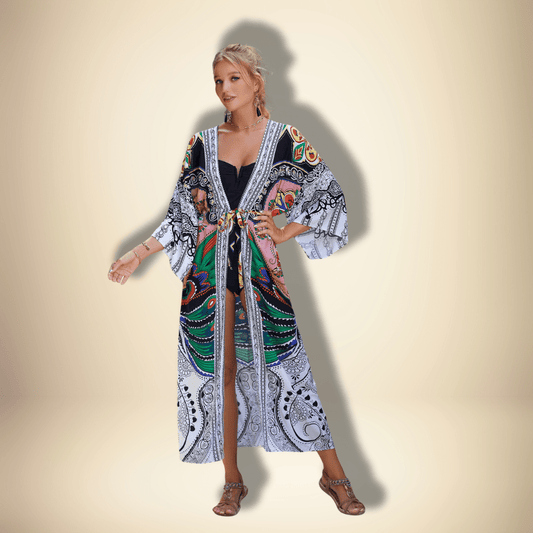 Kimono long pour femme en coton Multicolor / Taille Unique