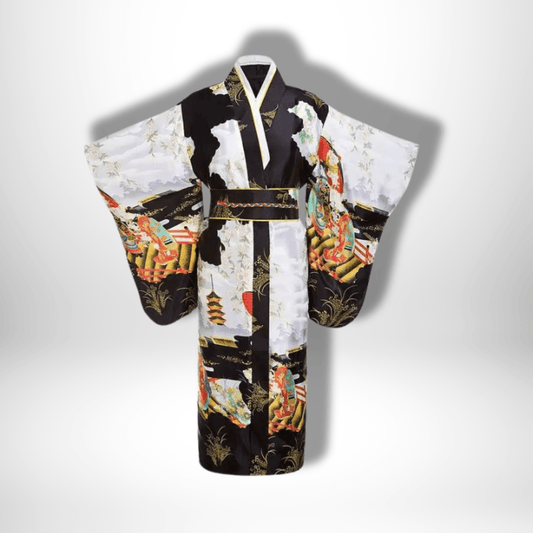 Kimono traditionnel japonais à motifs Noir / Taille Unique