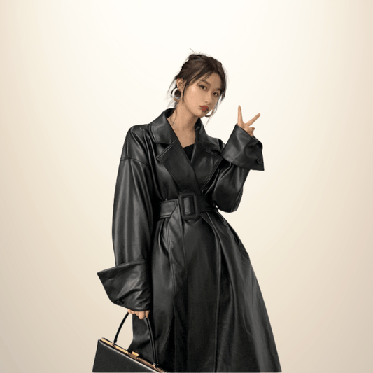 Manteau Kimono Femme Simili Cuir Noir / S